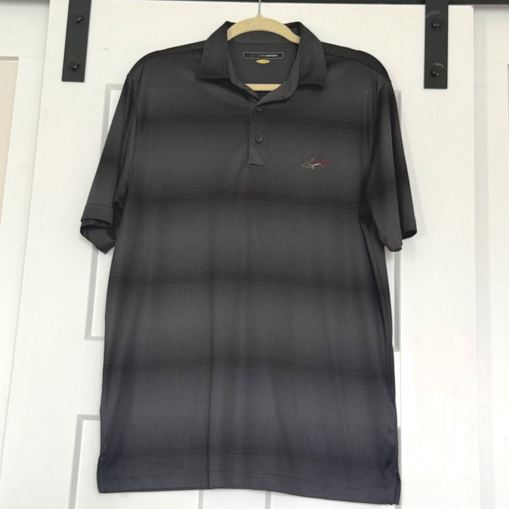 Greg Norman Epic Performance Mens XL Black Grey Gradient Shark‎ Logo Golf Polo